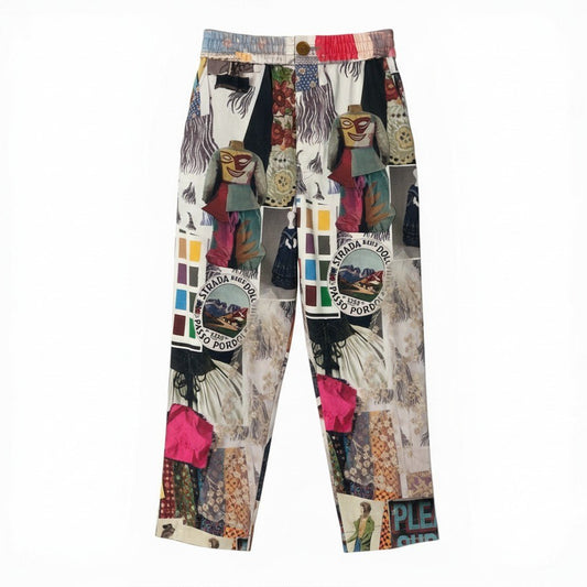 84c27【美品】Vivienne Westwood MAN ヴィヴィアンウエストウッド マン 23SS ムードボードプリント テーパードパンツ ボタンフライ パンツボトム VW-V1-72737 44サイズ マルチカラー コットン100％ メンズ 男性用u02t