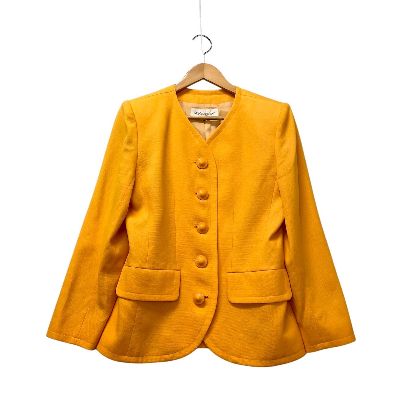 14g5 YVES SAINT LAURENT イヴサンローラン ノーカラージャケット ウールジャケット サイズ36 イエロー レディース 女性用u02t