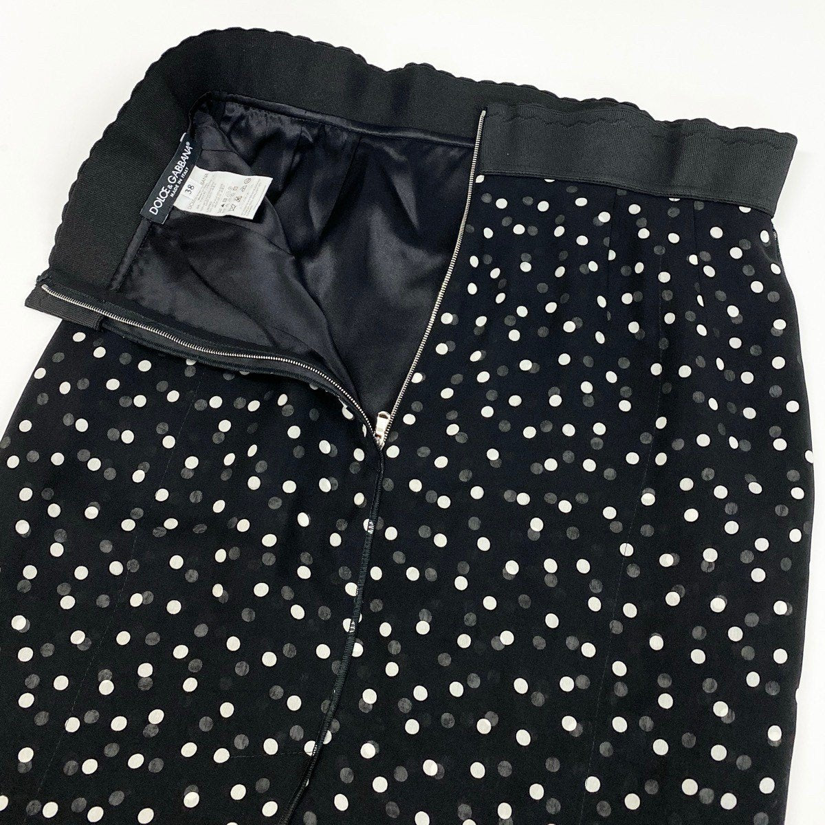 Eh11 DOLCE&GABBANA ドルチェアンドガッパーナ ドット柄 シルクスカート サイズ38 ブラック シルク100％ レディースo07t