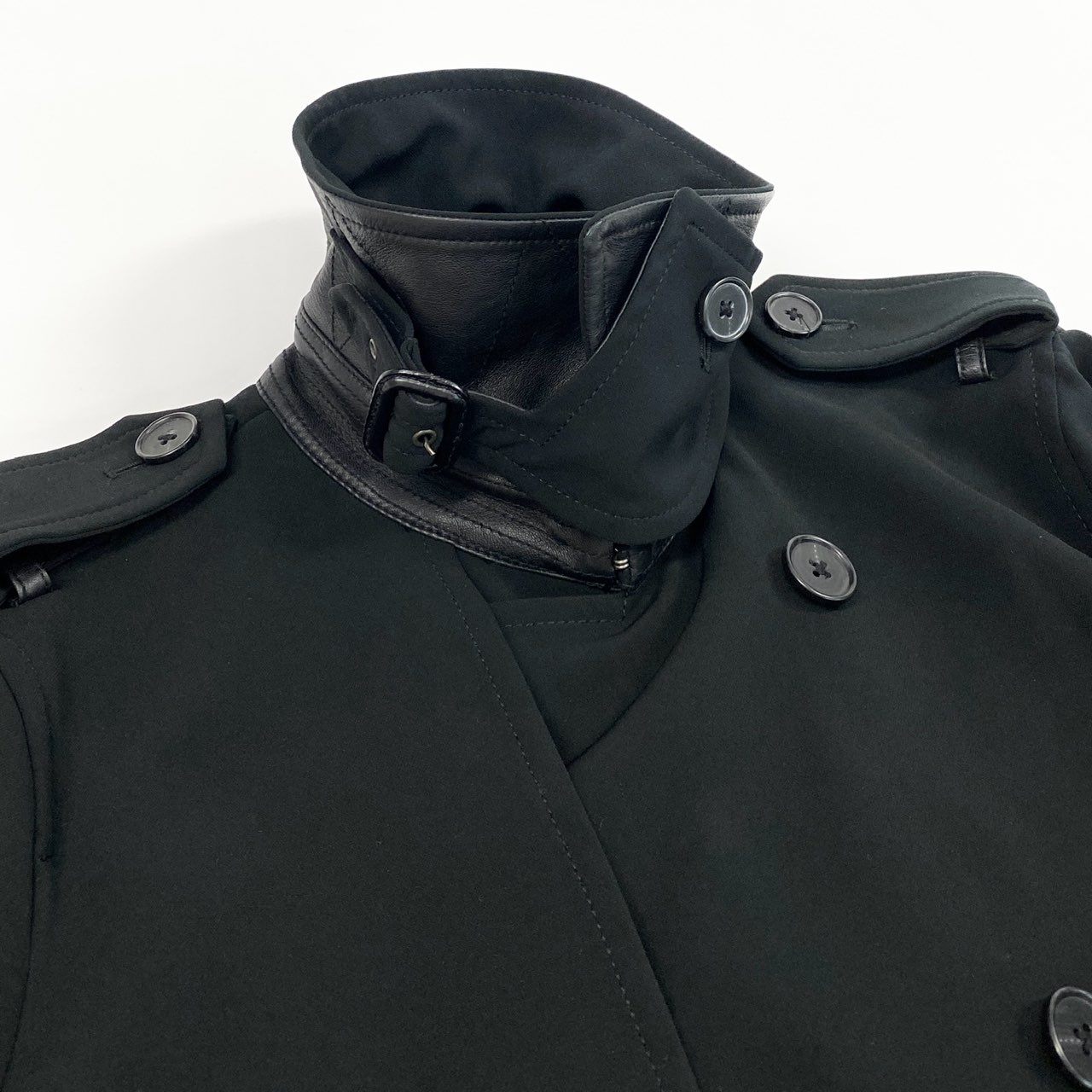 37d14 【美品】 POLO RALPH LAUREN ポロラルフローレン トレンチコート スプリングコート ロング レザーベルト  サイズ12 180/104A ブラック メンズ 紳士服u02t