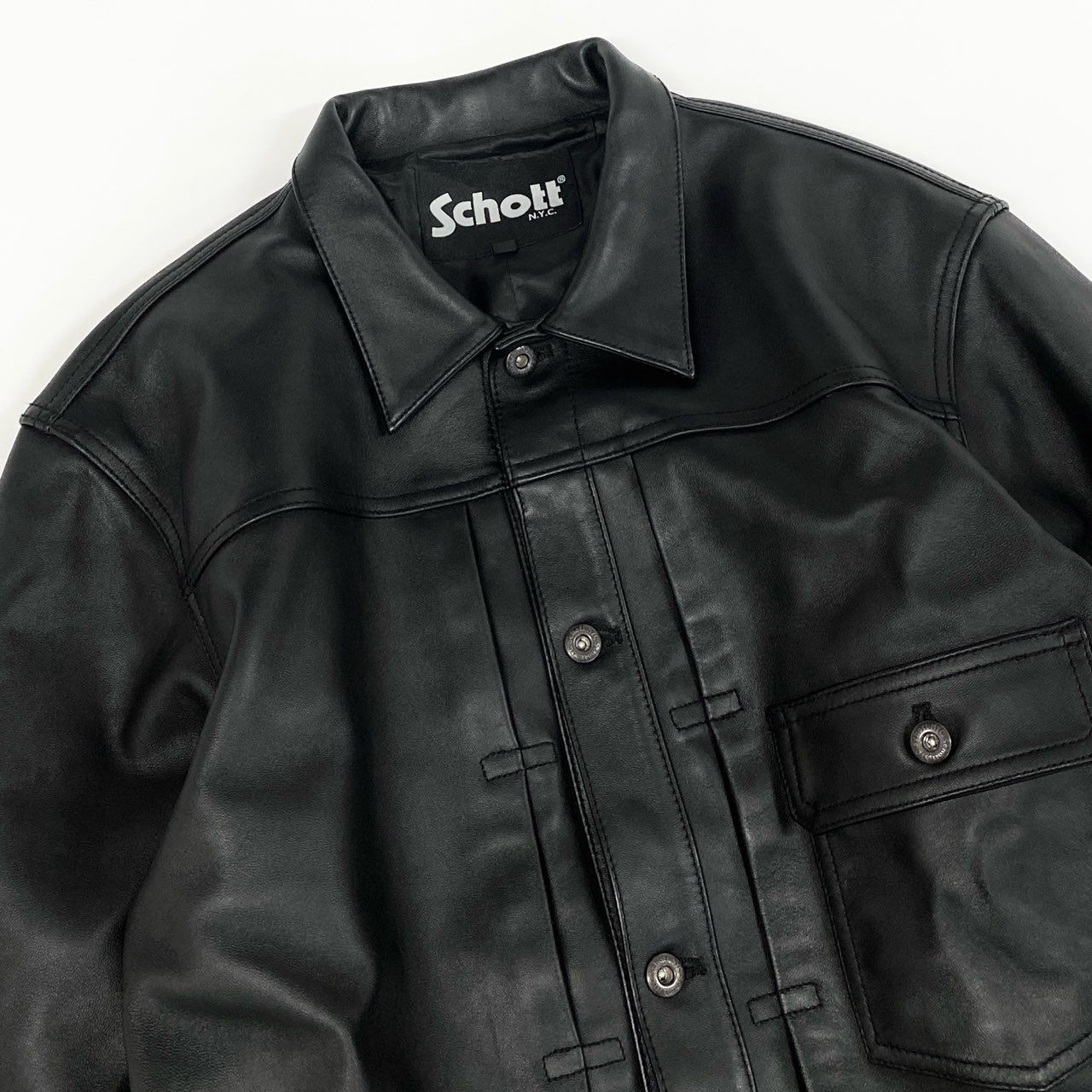1g2 《美品》 Schott ショット SHEEP LEATHER 1st TRACKER JACKET 782-3950128 XL ブラック シープレザー トラッカージャケット ラムスキン
