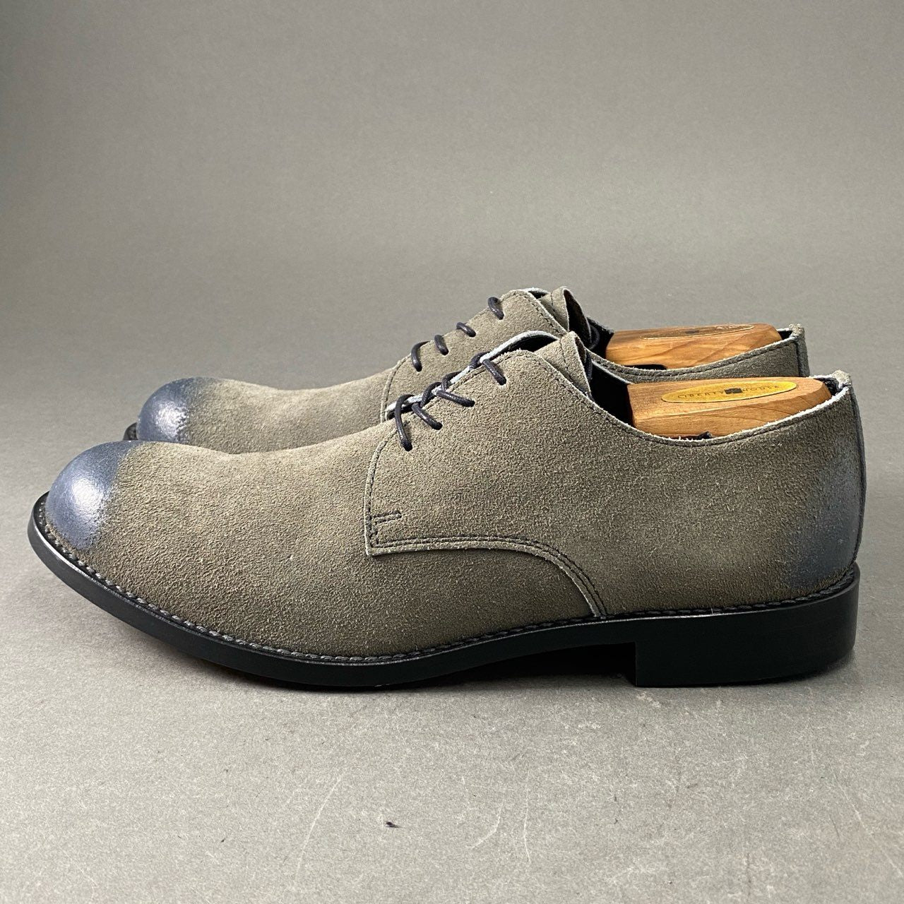 12f6 《極美品》 PADRONE パドローネ DERBY PLAIN TOE SHOES ダービープレーントゥシューズ 40 グレー スウェードレザー COW LEATHER 箱付き