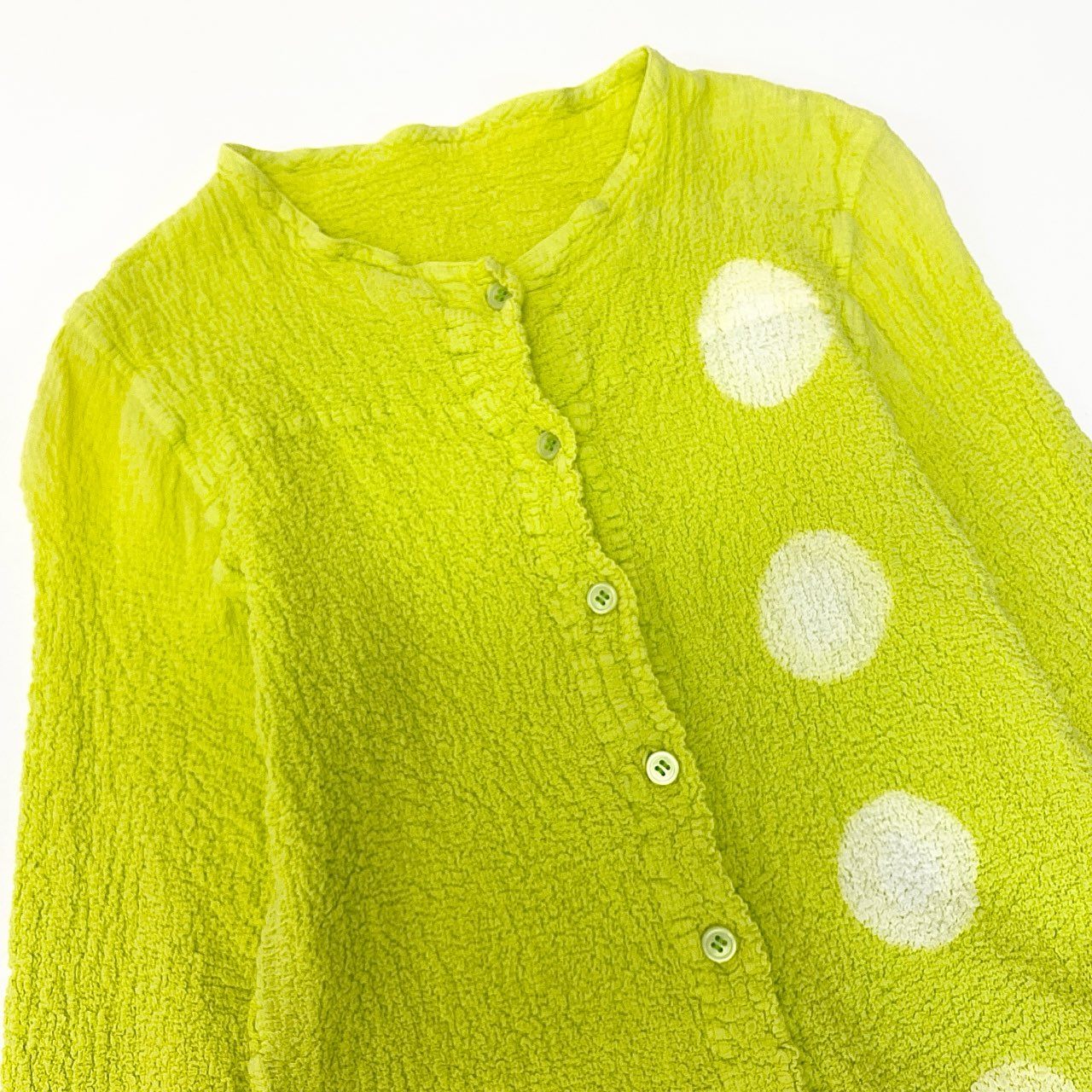 78b5 ISSEY MIYAKE me イッセイミヤケ ミー カリフラワーカーディガン ノーカラージャケット シワ加工 MI82FO759 イエローグリーン レディース 女性用u02t