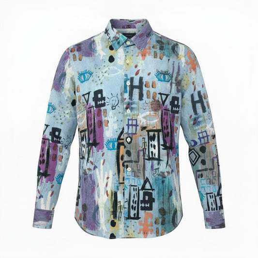 58c5【美品】Paul Smith ポールスミス 2013AW バスキア ロングスリーブシャツ 総柄 プリントシャツ Mサイズ マルチカラー コットン100％ メンズ 男性用u02t