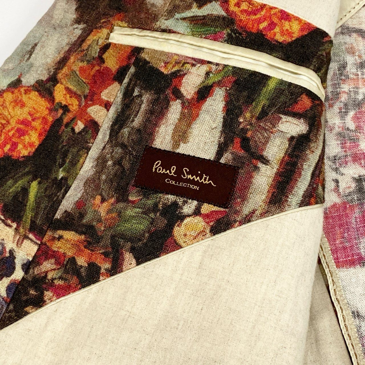 36b9【美品】Paul Smith ポールスミス 絵画シリーズ テーラードジャケット リネンジャケット PC-IS-67525 LXサイズ マルチカラー 麻100％ メンズ 男性用k02i
