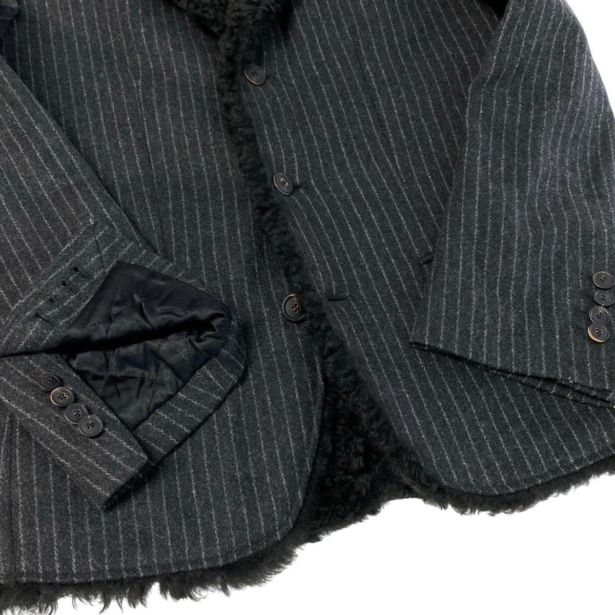 j26 【美品】DOLCE&GABBANA ムートンテーラードジャケット ラムファー ストライプ柄 44サイズ グレー メンズ 男性用k02i