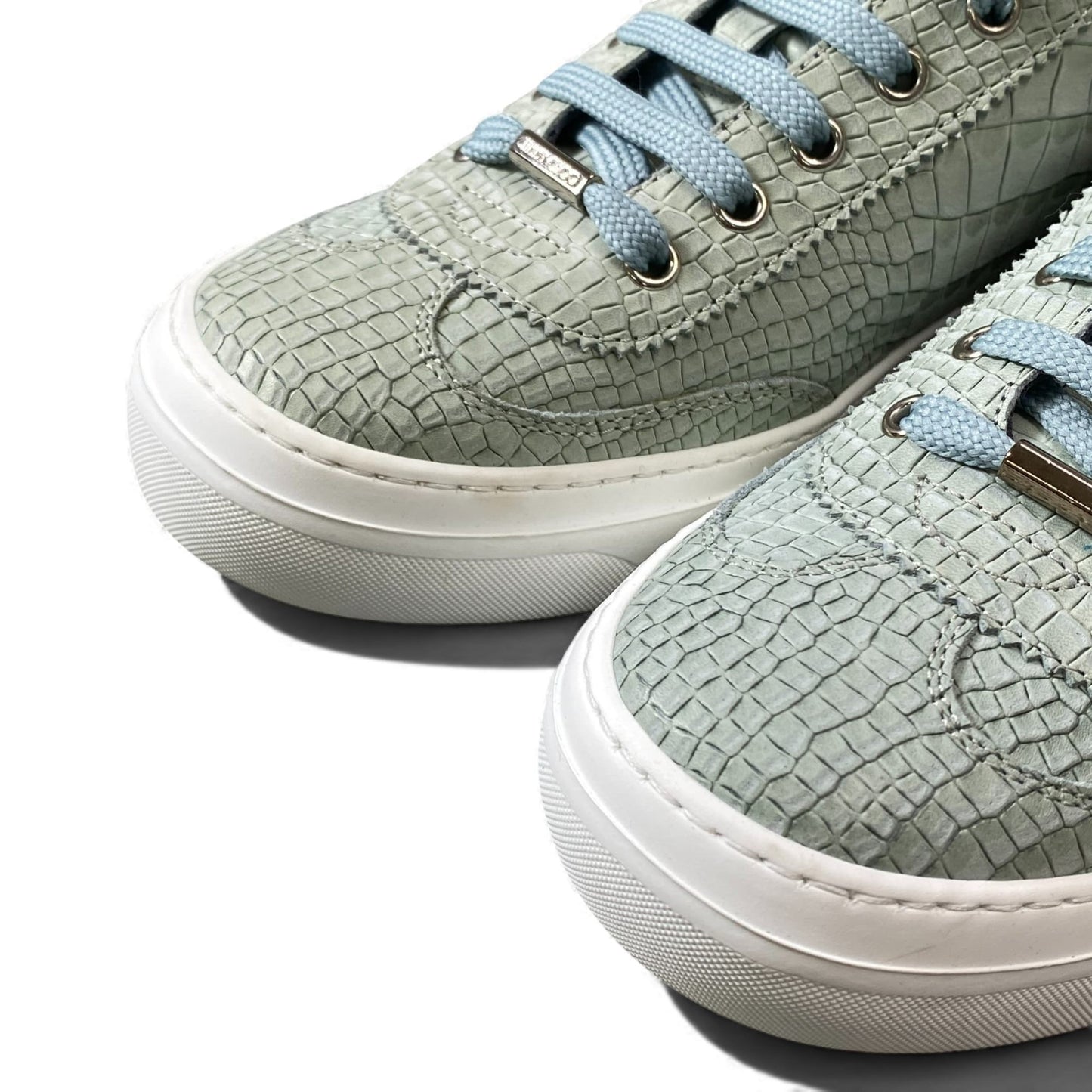 1L11【美品】JIMMY CHOO ジミーチュウ クロコ型押レザースニーカー ローカットスニーカー イタリア製 39サイズ ミントグリーン メンズu02t