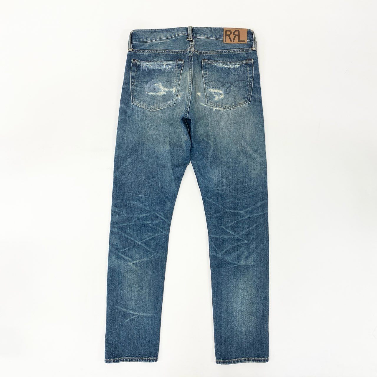 71i26 《美品》RRL ダブルアールエル デニムパンツ ダメージリペア加工 ジップフライ ロゴ刺繍 RN41381 29×30 インディゴ メンズk02i