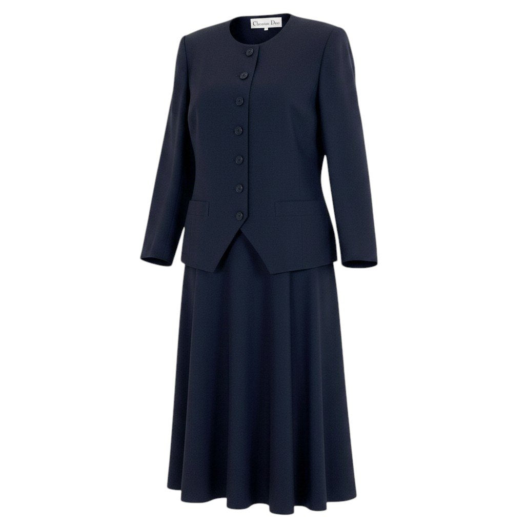 Eg11 Christian Dior クリスチャンディオール セットアップ スカートスーツ ノーカラージャケット フレアスカート サイズ13 ネイビー レディースo07t