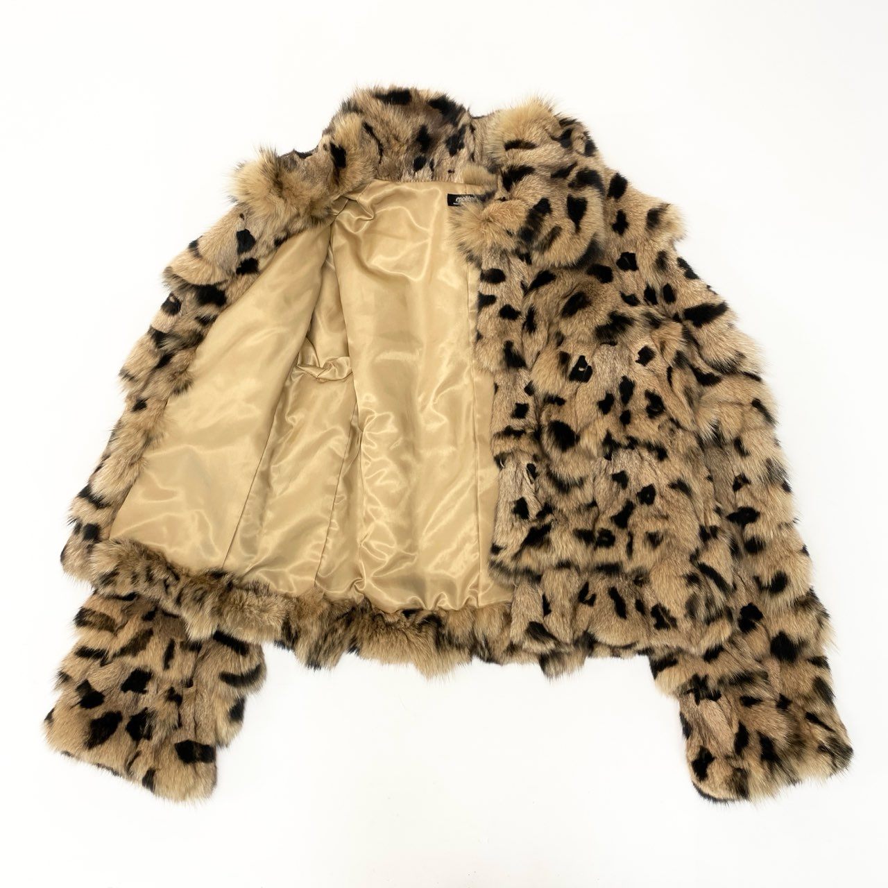 43c2 epolene ブルーフォックス レオパード染め ファーコート サイズ9AR 茶系 本毛皮 Fox Fur Leopard Coatt18r