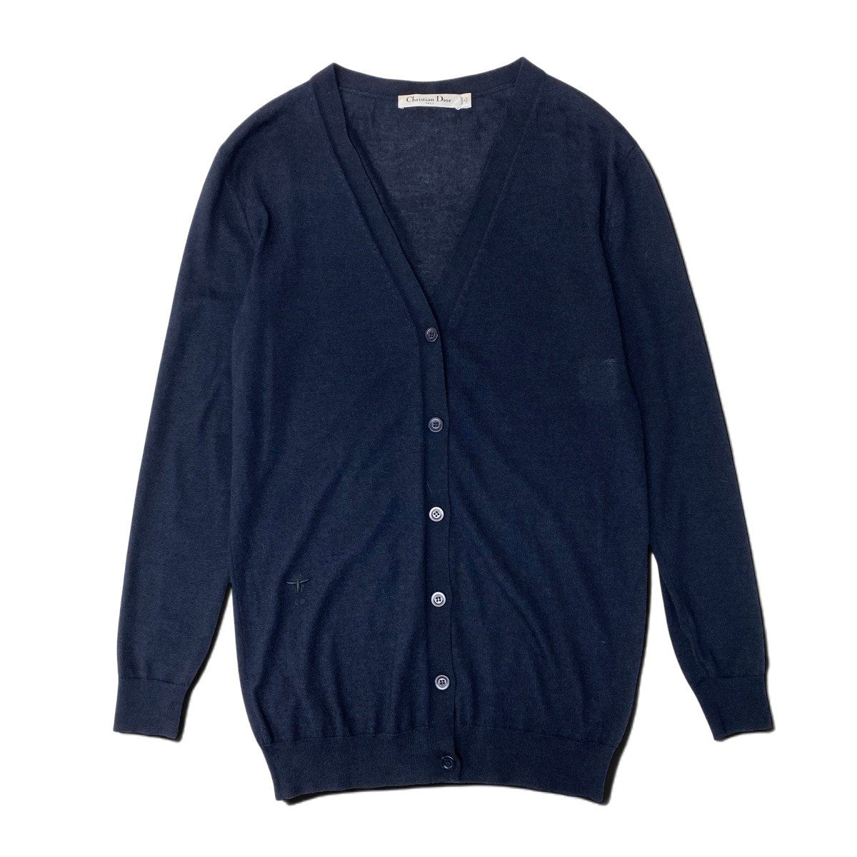 Eh10 Christian Dior クリスチャンディオール bee刺繍 ロングスリーブ ニットカーディガン 914G06AM101 イタリア製 40 ネイビー カシミヤ シルク レディースo07t