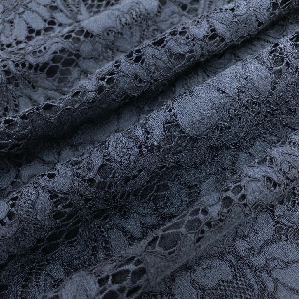 4a9 VALENTINO ヴァレンティノ レースニットワンピース ハイネック ロングスリーブ イタリア製 FBC9A525-VM1394B Lサイズ ネイビー レディースu02t