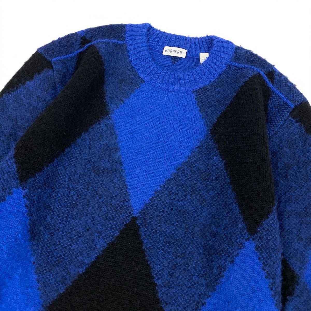 Mj9 【未使用タグ付】 BURBERRY バーバリー アーガイル チェック ウールセーター 8078750 サイズS ブルー ブラック ウール100％ メンズu02t