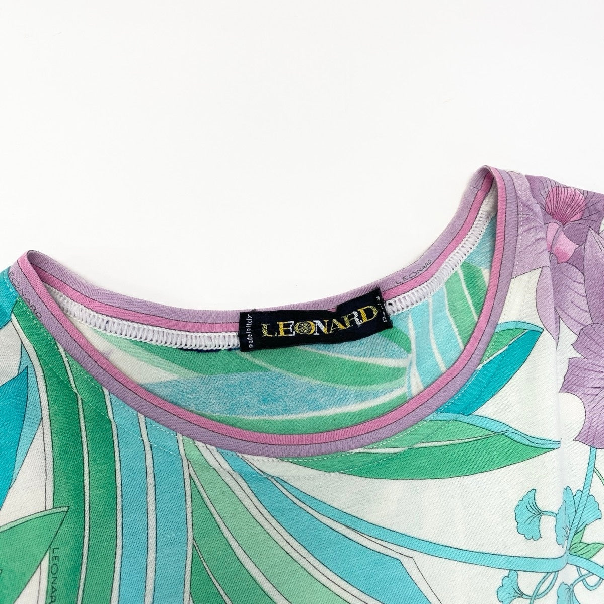 11e27 LEONARD Paris レオナール クルーネック 半袖ワンピース ロングワンピース 美しい花柄プリント マルチカラー レディース 女性服u02t