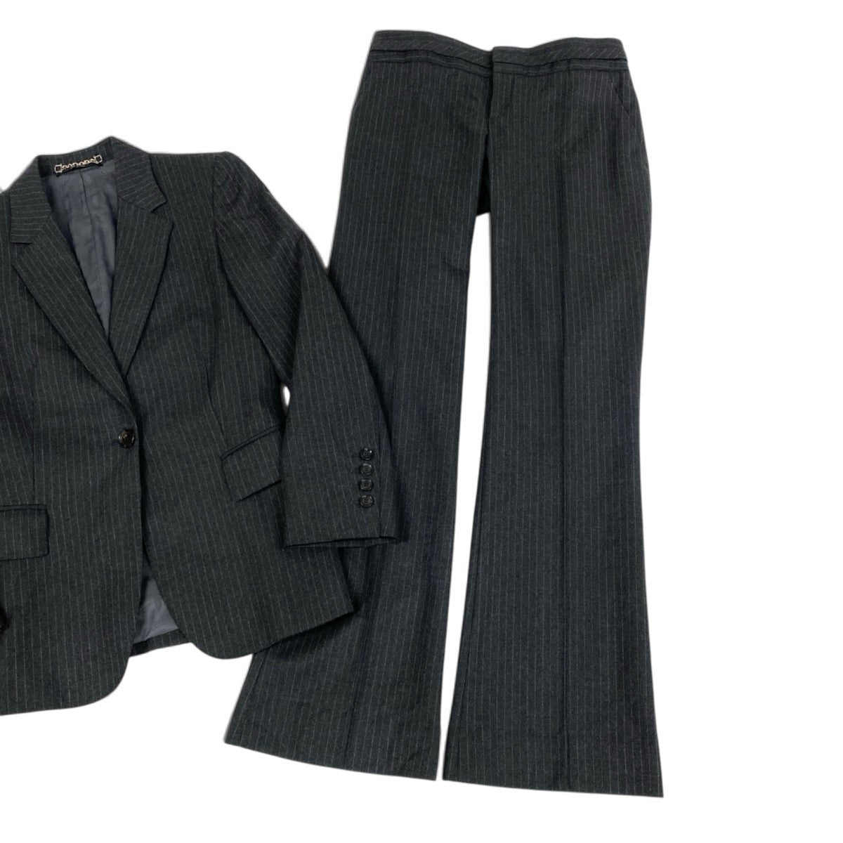 80j6 【美品】GUCCI グッチ 2006年 スーツセットアップ GGロゴ テーラードジャケット スラックスパンツ ストライプ 38サイズ グレー レディース 女性用u02t
