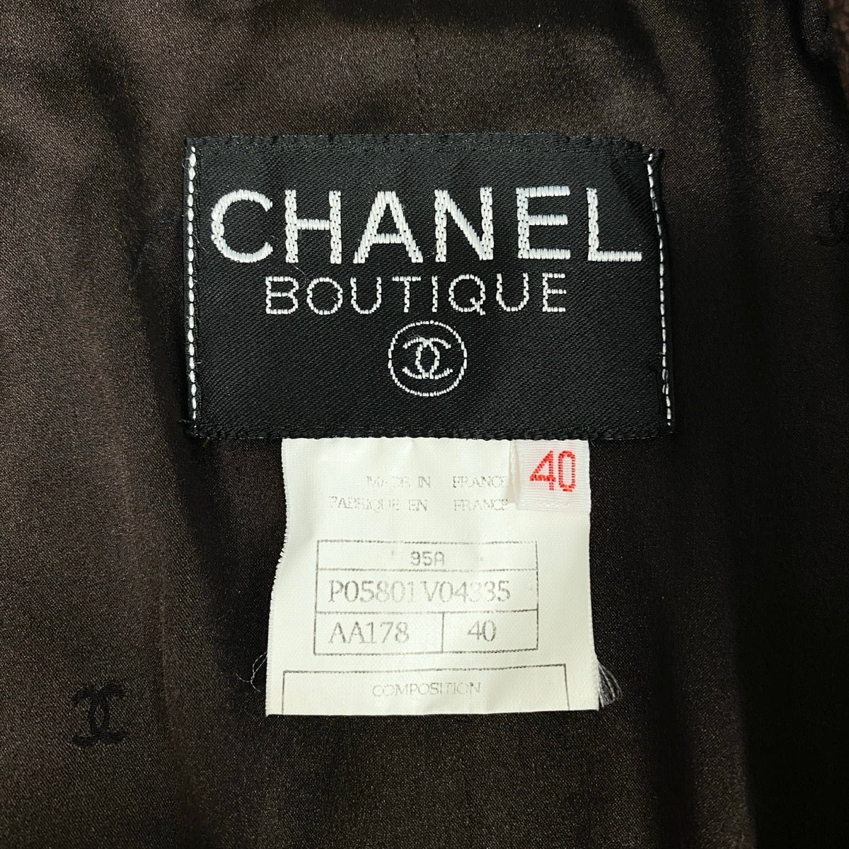 Ch28 【美品】CHANEL 1995AW ツイードジャケット フラップポケット P05801 40サイズ ブラウン レディース 女性用k02i