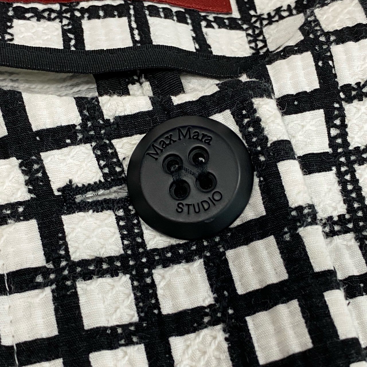 65a14【未使用】 Max Mara STUDIO マックスマーラ ノーカラー ロングコート スプリングコート 格子柄 レディース 女性用 サイズ40 ブラック ホワイト コットン100％u02t
