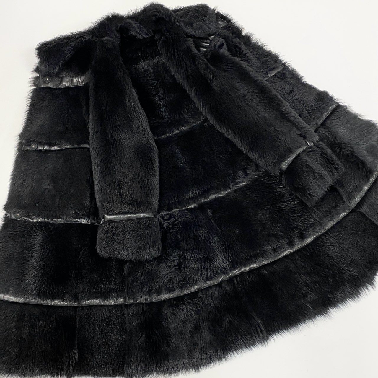 38b9 Vintage PRADA プラダ リアルファーコート ムートンコート レザー ロングコート ブラック 羊革 レディースta1