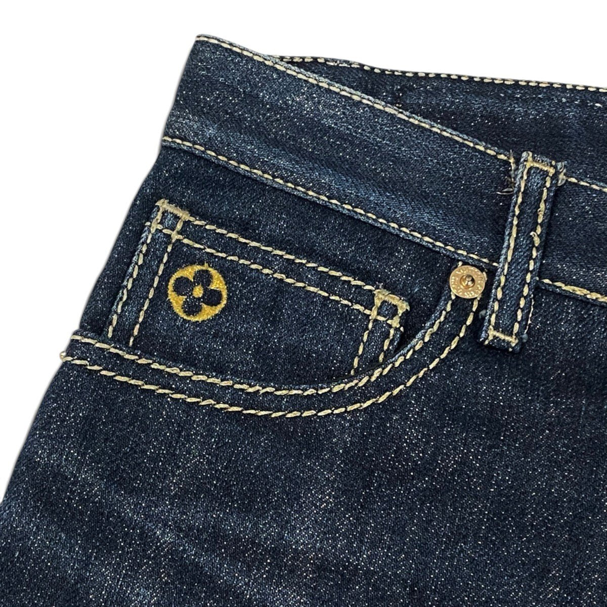 Ei4 LOUIS VUITTON デニムパンツ ラメ 刺繍 34サイズ インディゴ レディース 女性用u02t
