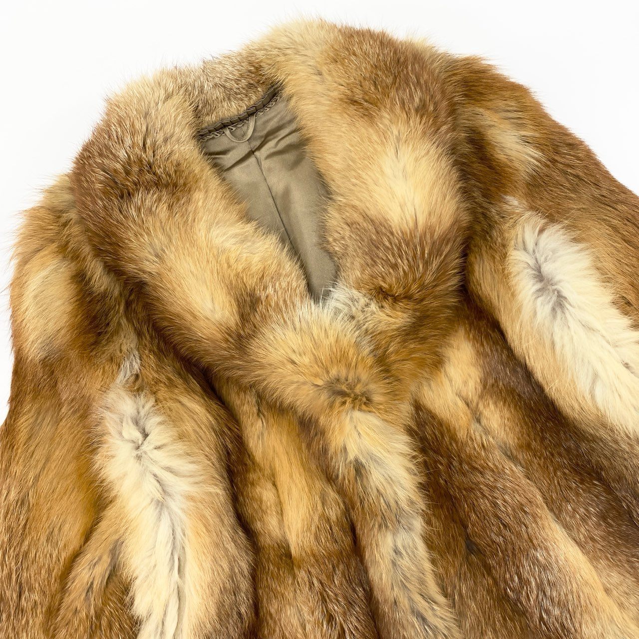 76j6 《美品》レッドフォックス  毛皮コート フォックスコート フォックスファー 11サイズ ベージュ×ブラウン レディースt18r