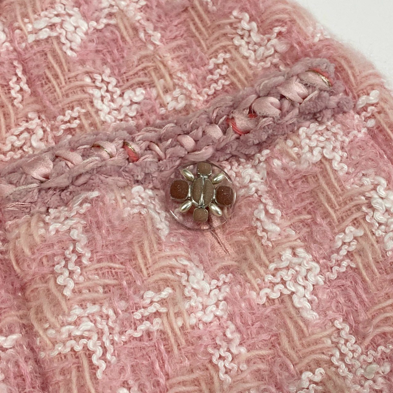 60a14 CHANEL シャネル 2014 collection P50302 グリポア ツイードトリムスカート ダブルジップ サイズ34 ピンク レディースta1