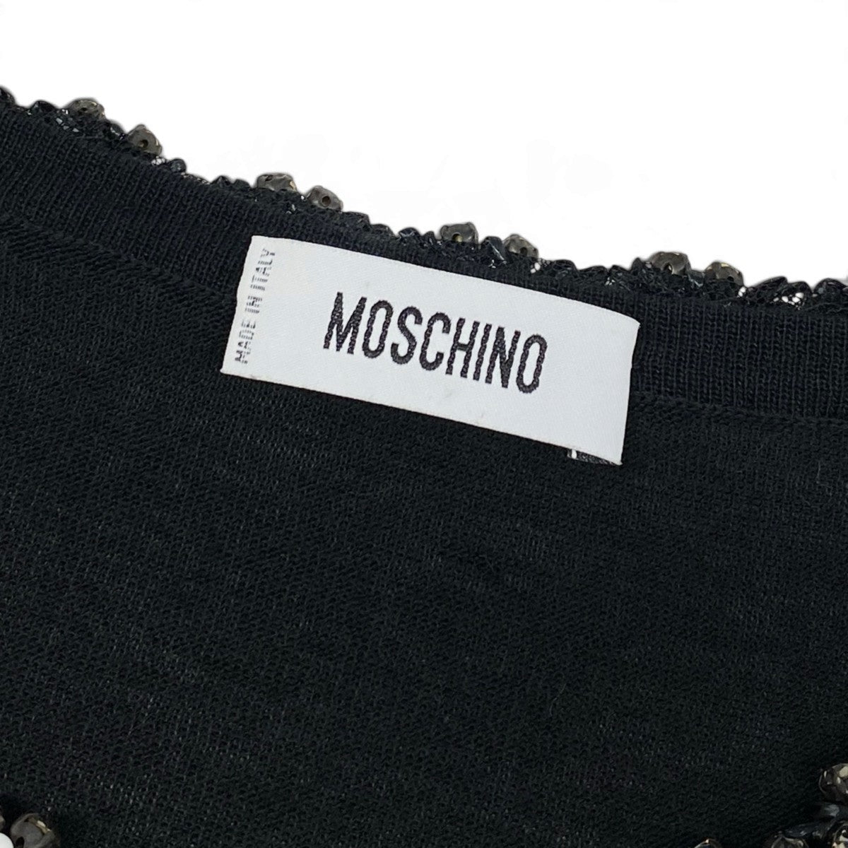 Ej15 MOSCHINO モスキーノ ロングスリーブ ニットカーディガン 花柄 ビーズ サイズ38 ブラック レーヨン コットン レディースu02t