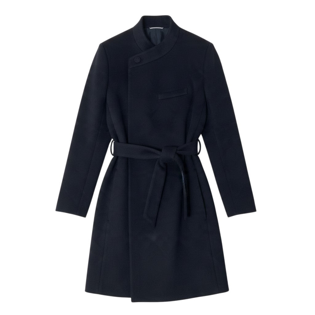 46j15 【極美品】 DIOR HOMME ディオールオム スタンドカラー ロングコート ベルト付 ウールカシミヤ混 183C354A3183 サイズ46 ブラック メンズ アウターu02t