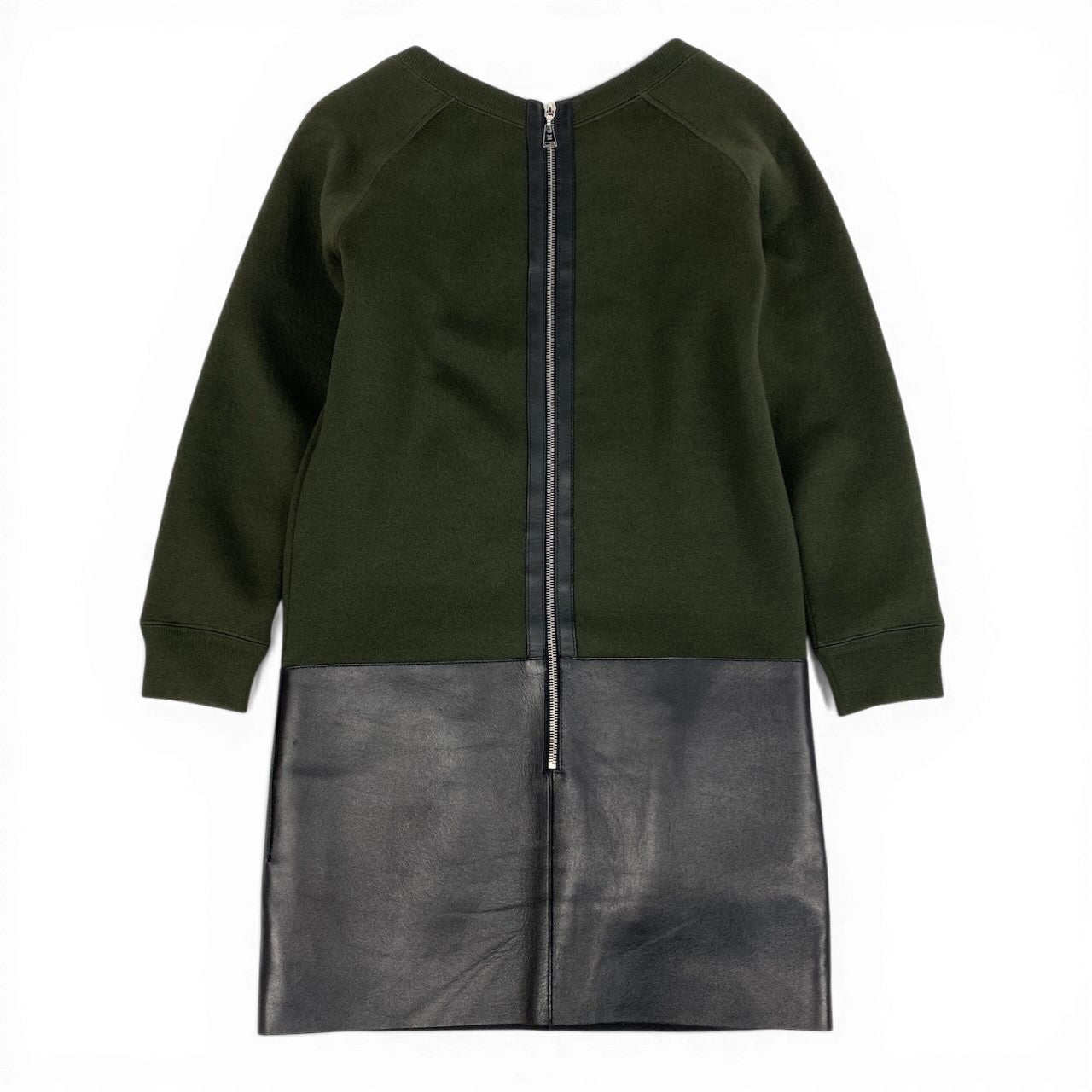 Ec31 《美品》 LOUIS VUITTON ルイヴィトン レザー切替 スウェットワンピース Switching Leather Jersey Dress XS ディープグリーン ブラックt18r