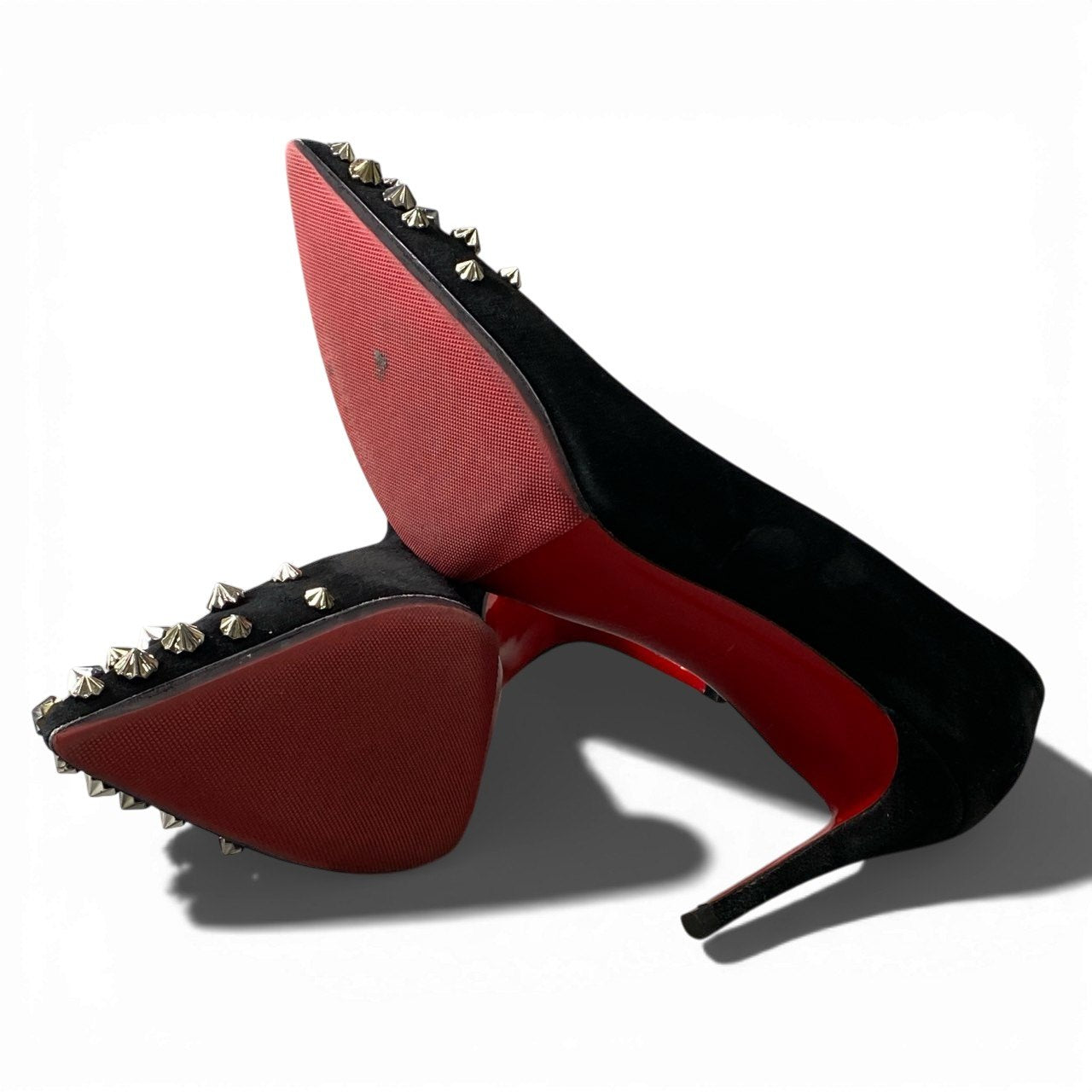 3a5 christianloboutin クリスチャンルブタン スタッズ ハイヒール パンプス スウェード ピンヒール イタリア製 36 1/2サイズ ブラック レディースk02i