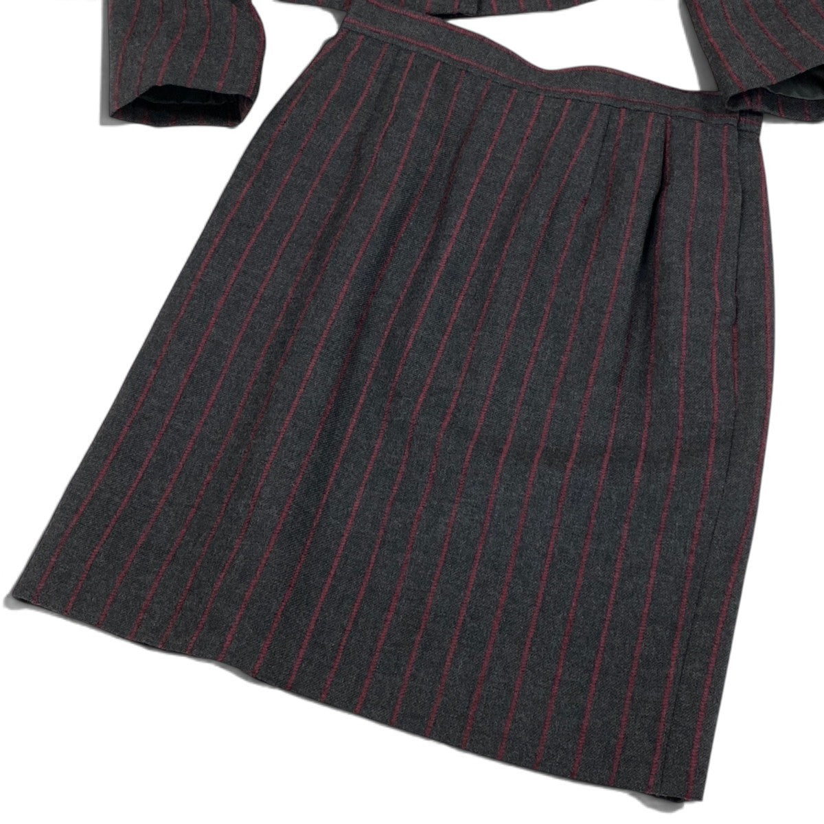Ej19 YVESSAINTLAURENT イヴサンローラン セットアップ スカートスーツ ストライプ柄 サイズ9A3 ダークグレー レディースo07t