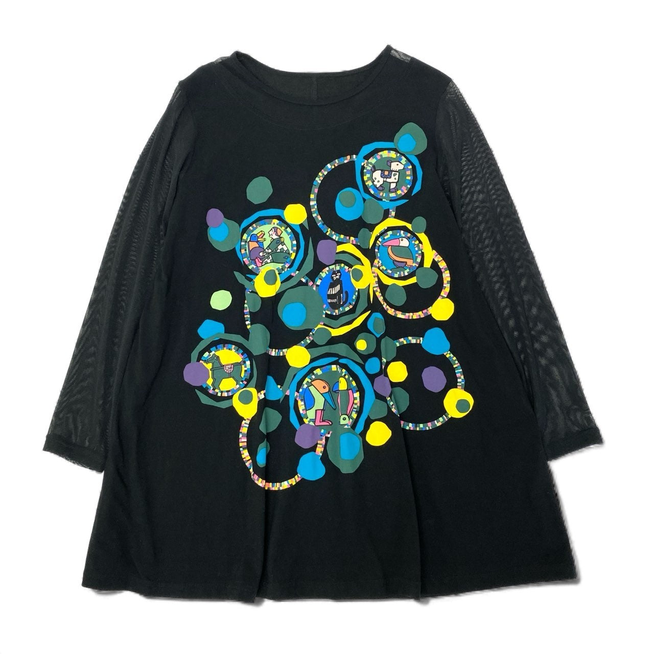 26k27 《美品》 TOKUKO 1er VOL トクコプルミエヴォル チュニックワンピース シアースリーブ アニマルプリント レディース 女性用 9 ブラックu02t