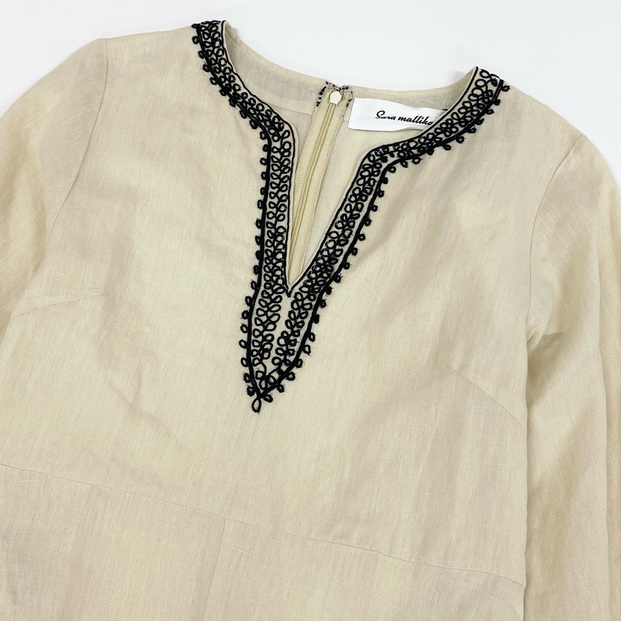 69k20 《タグ付》定価￥38,500 Sara mallika サラマリカ LINEN EMB LONG DRESS リネンロングドレス ワンピース F エクリュ エンブロイダリー