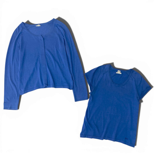 Ea29 HERMES エルメス アンサンブル 長袖カーディガン 半袖ニット 刺繍 イタリア製 40サイズ ブルー レディース 女性用o07t