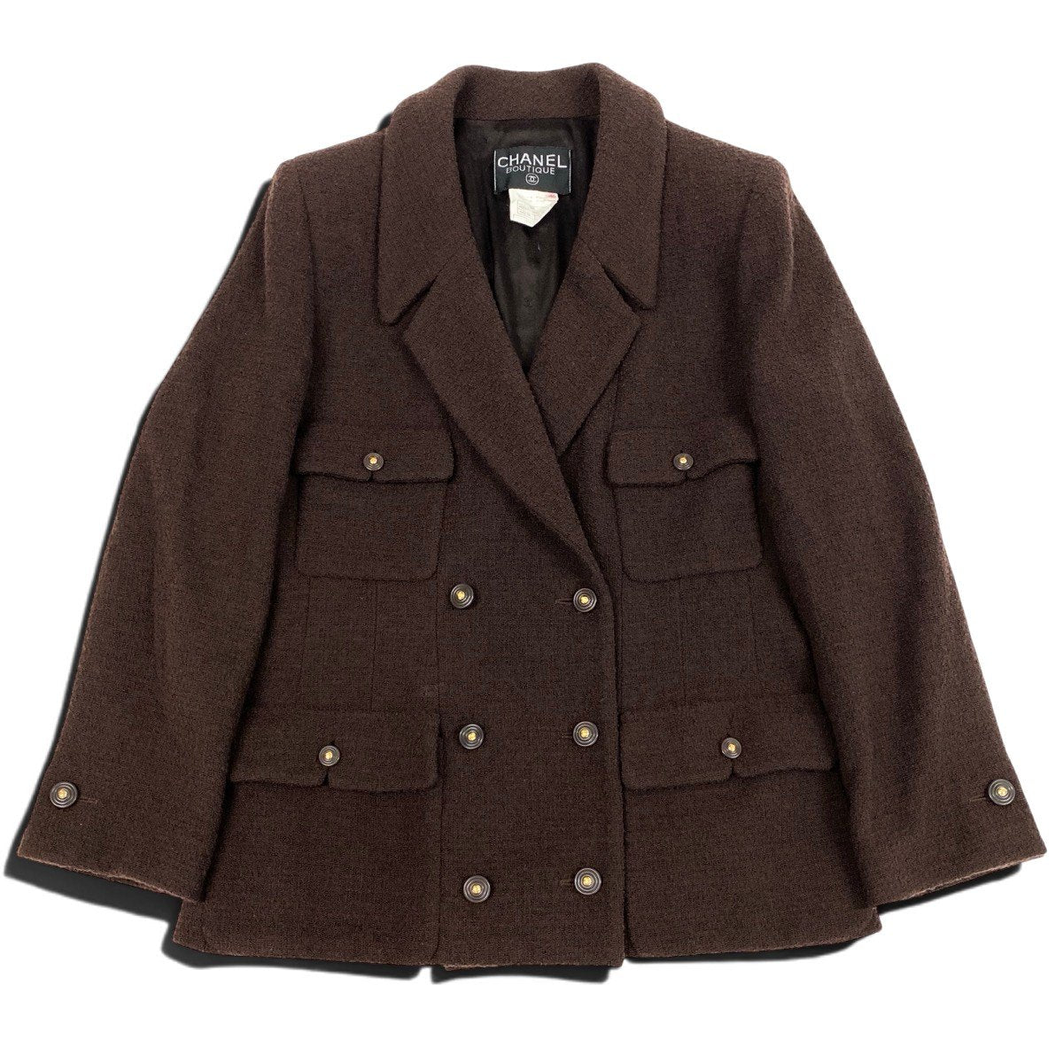 Ch28 【美品】CHANEL 1995AW ツイードジャケット フラップポケット P05801 40サイズ ブラウン レディース 女性用k02i
