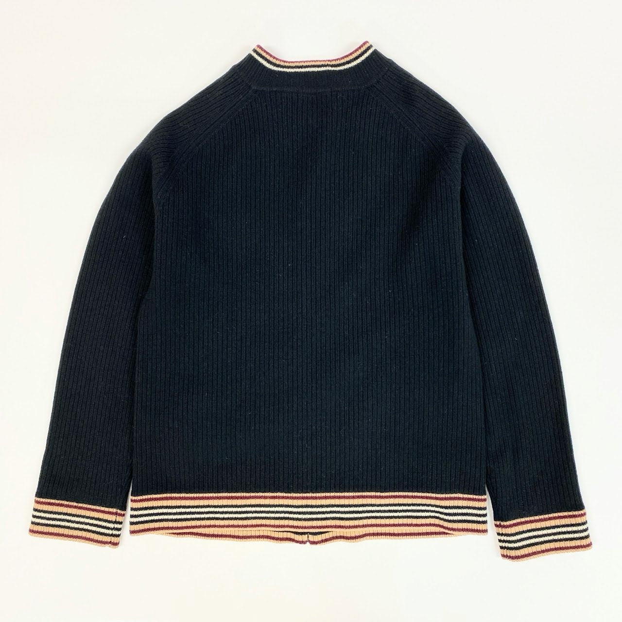 85k4 BURBERRY BLACK LABEL バーバリー ブラックレーベル ニット切替 ロゴ刺繍 ジップアップ ブルゾン ジャケット BMT66-516-09 3 Lサイズ相当 ブラック メンズo07t