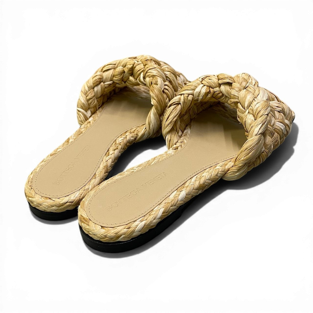 Ad2 BOTTEGA VENETA ボッテガヴェネタ  リド スライドサンダル サイズ36 1/2 編み込みラフィアサンダル レディースk02i