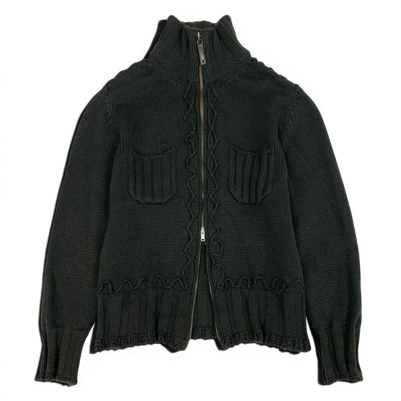 8d16 Roberto cavalli ロベルトカヴァリ ニットジャケット ハイネックニットジャケット アウター ダブルジップ 50サイズ カーキ ウール100％ メンズ 男性用u02t 8d16 Roberto cavalli ロベルトカヴァリ ニットジャケット ハイネック
