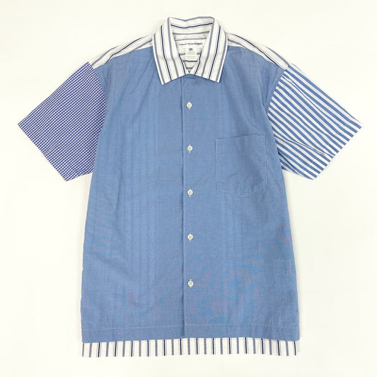 43c3 COMME des GARCONS SHIRT コムデギャルソンシャツ フランス製 ドット × ストライプシャツ S18014 XS ブルー ホワイト 半袖 ショートスリーブ