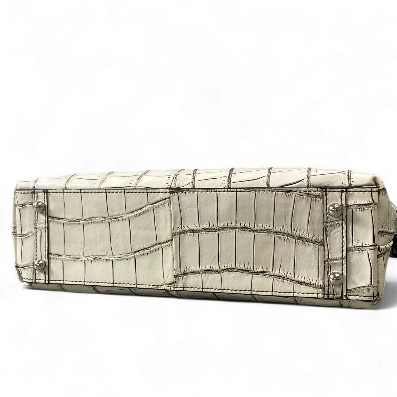 ak18 JRA認定 クロコダイル 2way ハンドバッグ ショルダーバッグ 目地染め ホワイト レザーk02i