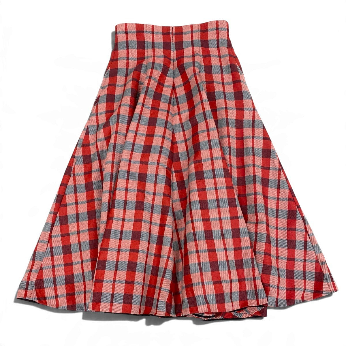 j9 【新品保管品】Christian Dior CHECK’N’DIOR フレアロングスカート チェック柄 44サイズ レッド系 シルク100％ レディース 女性用k02i