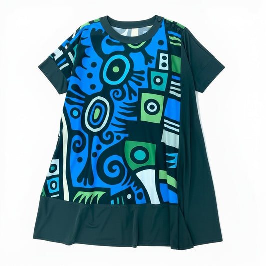 68c9 TOKUKO 1er VOL トクコプルミエヴォル 半袖ワンピース ロングワンピース 総柄プリント 身幅ゆったり レディース 女性服 サイズ9 マルチカラーu02t