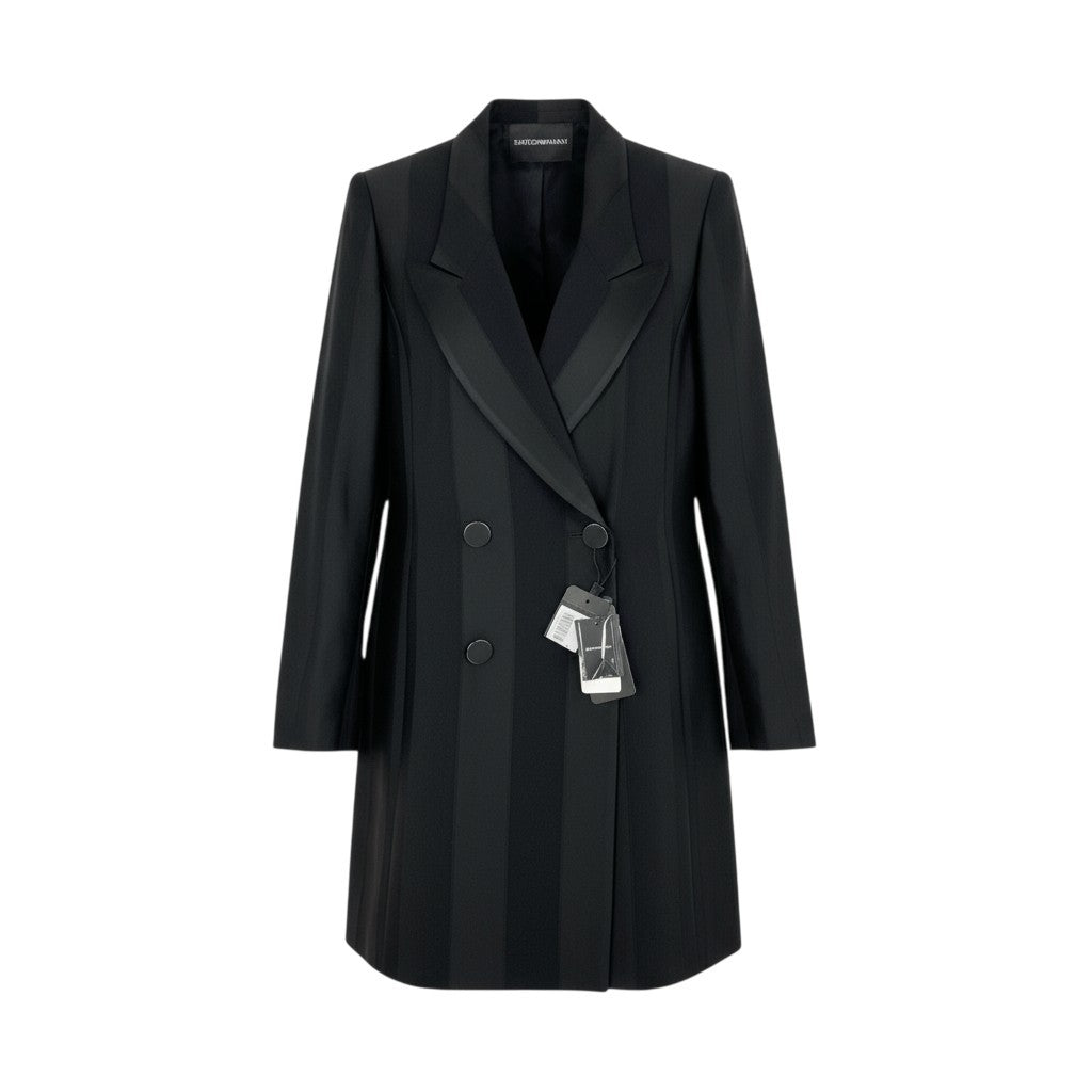 28k6《未使用品》 EMPORIO ARMANI エンポリオアルマーニ ストライプデザイン ダブルブレスト ブレザー 36 ブラック ジャケット タグ付きt18r