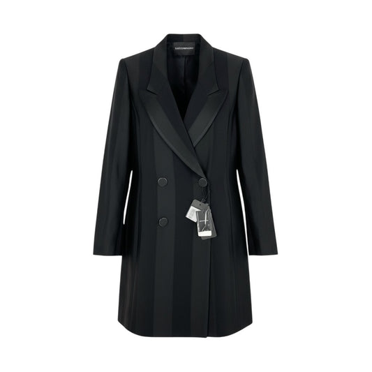 28k6《未使用品》 EMPORIO ARMANI エンポリオアルマーニ ストライプデザイン ダブルブレスト ブレザー 36 ブラック ジャケット タグ付きt18r