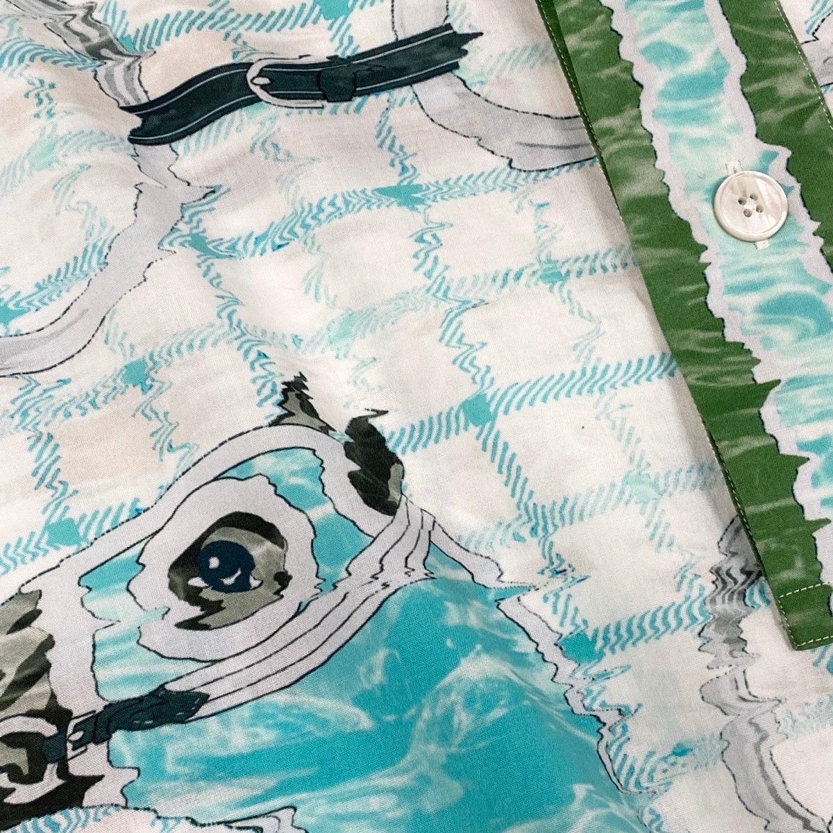 i4 《美品》 HERMES エルメス TATERSALE REMIX BIS 半袖シャツ プルオーバー 39 ホワイト グリーン コットン メンズu02t