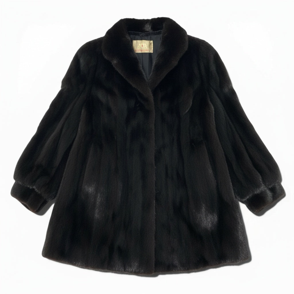 23a14 DONALD BROOKS MITSUKOSHI ダークミンク ロングコート サイズF ブラック 最高級本毛皮 Mink Fur Coatt18r