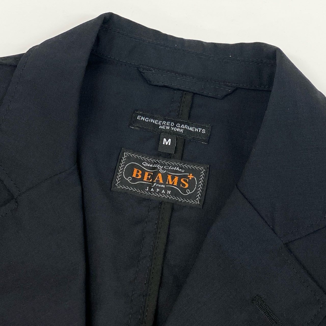 76g4 《美品》 ENGINEERED GARMENTS エンジニアドガーメンツ BEAMS ビームス テーラードジャケット ブレザー 刻印ボタン サイズM ダークネイビー ウール100 メンズ 紳士服 コラボ