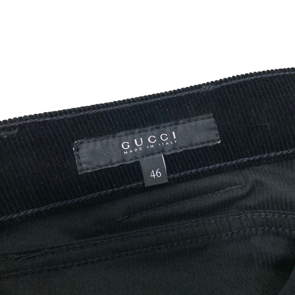 If12 GUCCI グッチ コーデュロイ ロングパンツ GGロゴ ベロア レザーパッチ サイズ46 ブラック レディース 女性用t18r