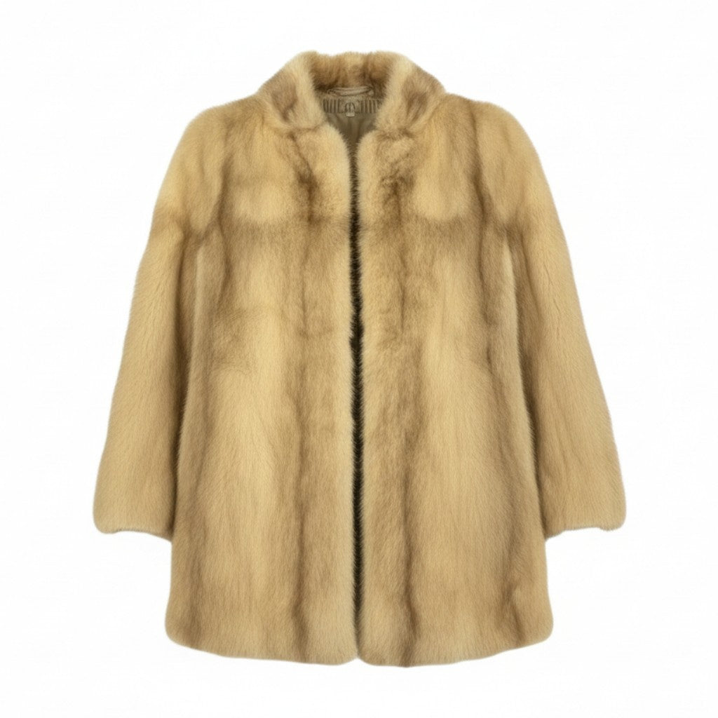 25L15 クロスミンク ファーコート サイズ11号 クリーム系 本毛皮 パステルミンク MINK FUR ポケット有t18r