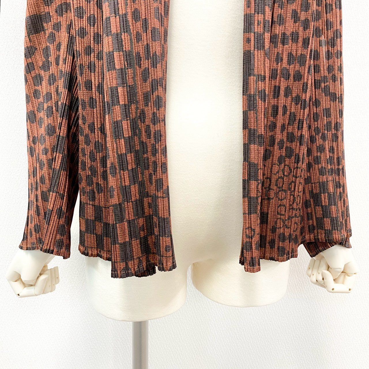 34i18《極美品》PLEATS PLEASE プリーズプリーツ 変形カーディガン ジャケット 羽織 総柄 3サイズ ブラウン グレー レディース 女性用u02t