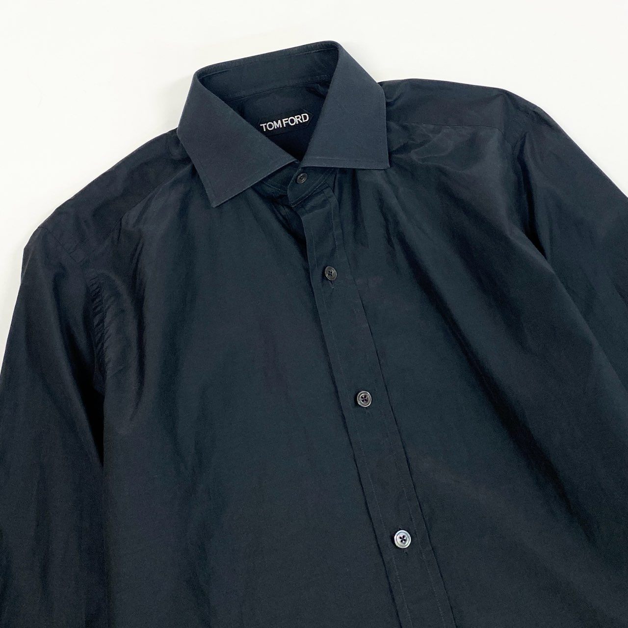 74k11 TOMFORD トムフォード 長袖コットンシルクシャツ トップス イタリア製 15 1/2サイズ ブラック メンズu02t